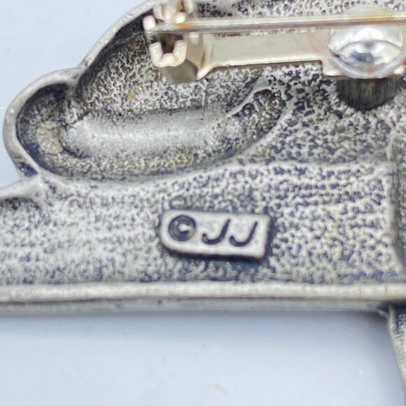 Signed JJ JONETTE JEWELRY Cat Dangling Mouse Playing Pewter Brooch Pin Vintage - Picture 8 of 8